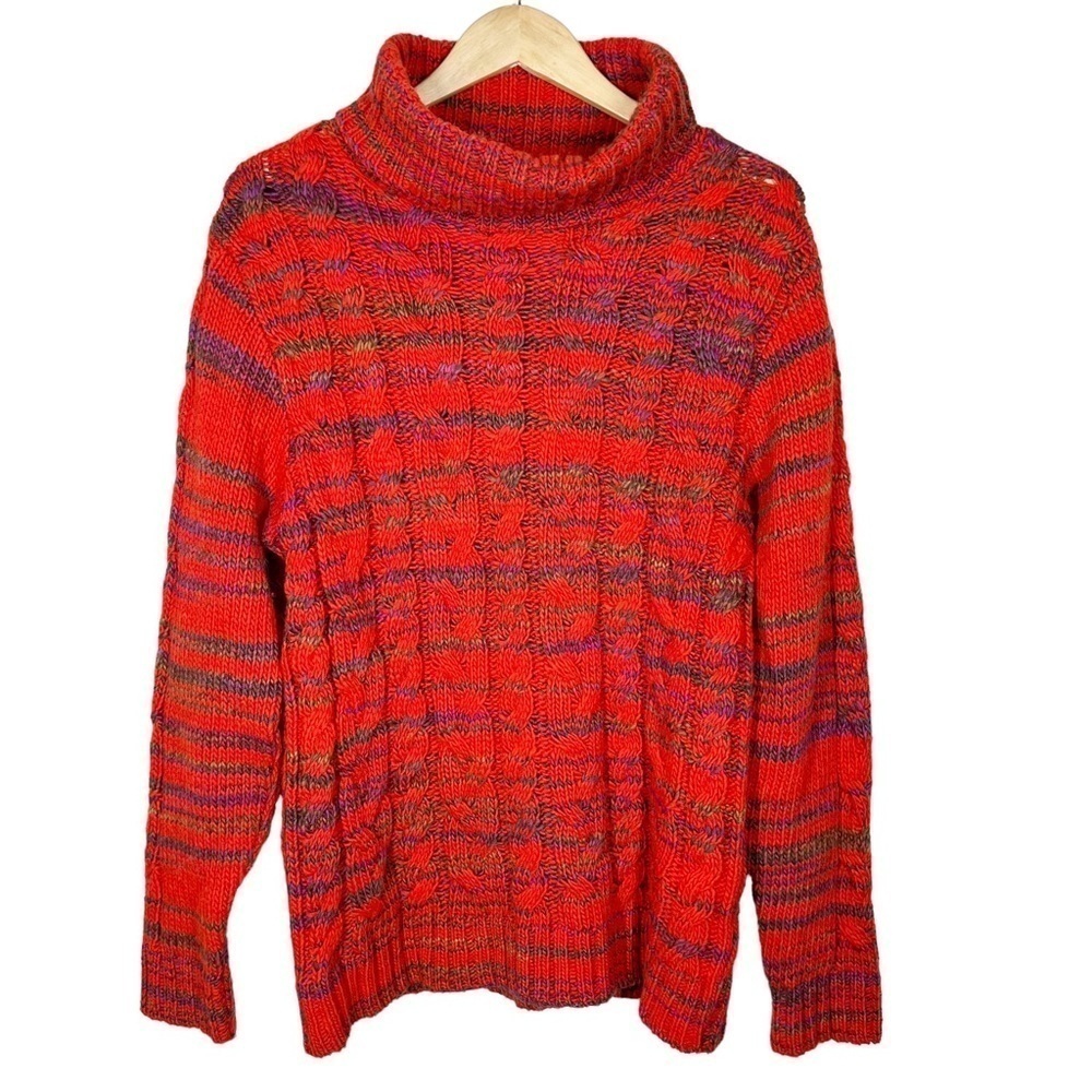 Putorti Cable Knit Turtleneck Marled Multicolor Wool and Alpaca Sweater Medium